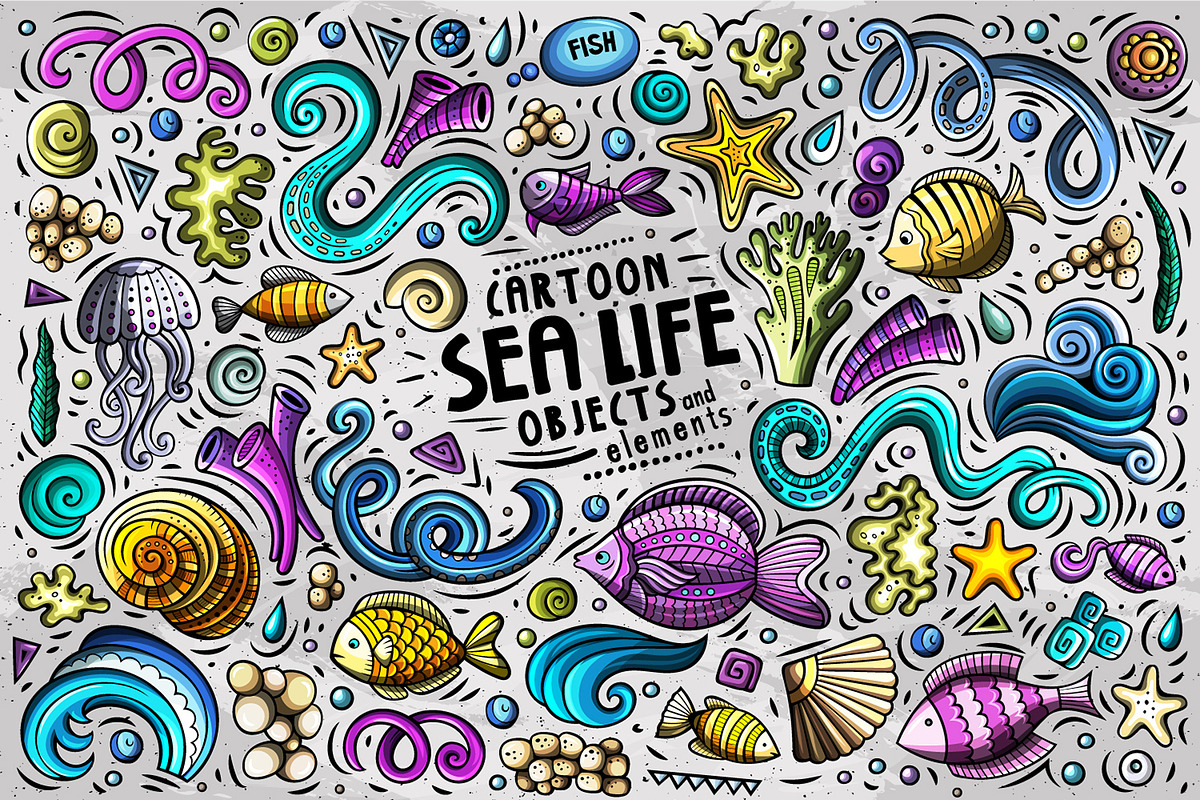 Sea Life Cartoon Objects Set, an Object Graphic by BALABOLKA (Photo 1 of 4)