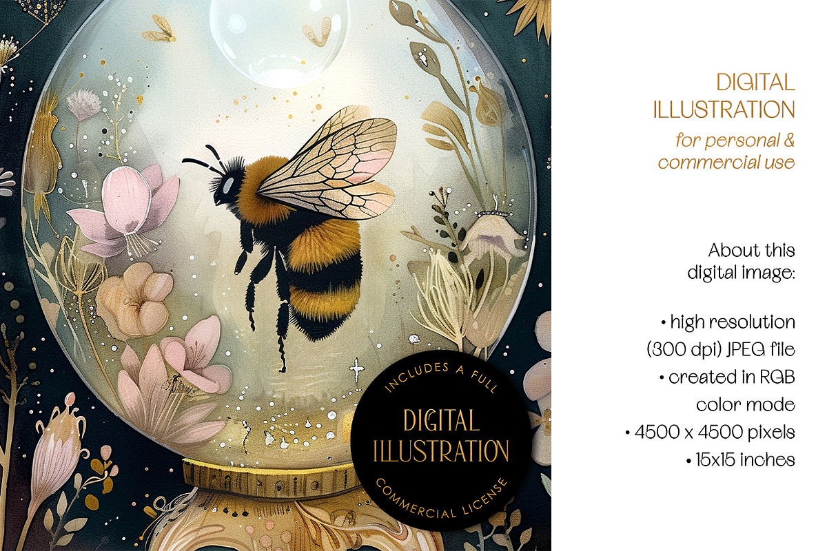 Bumblebee in Crystal Ball Artwork, an Animal Illustration by The Dutch Lady Designs (Photo 4 of 4)