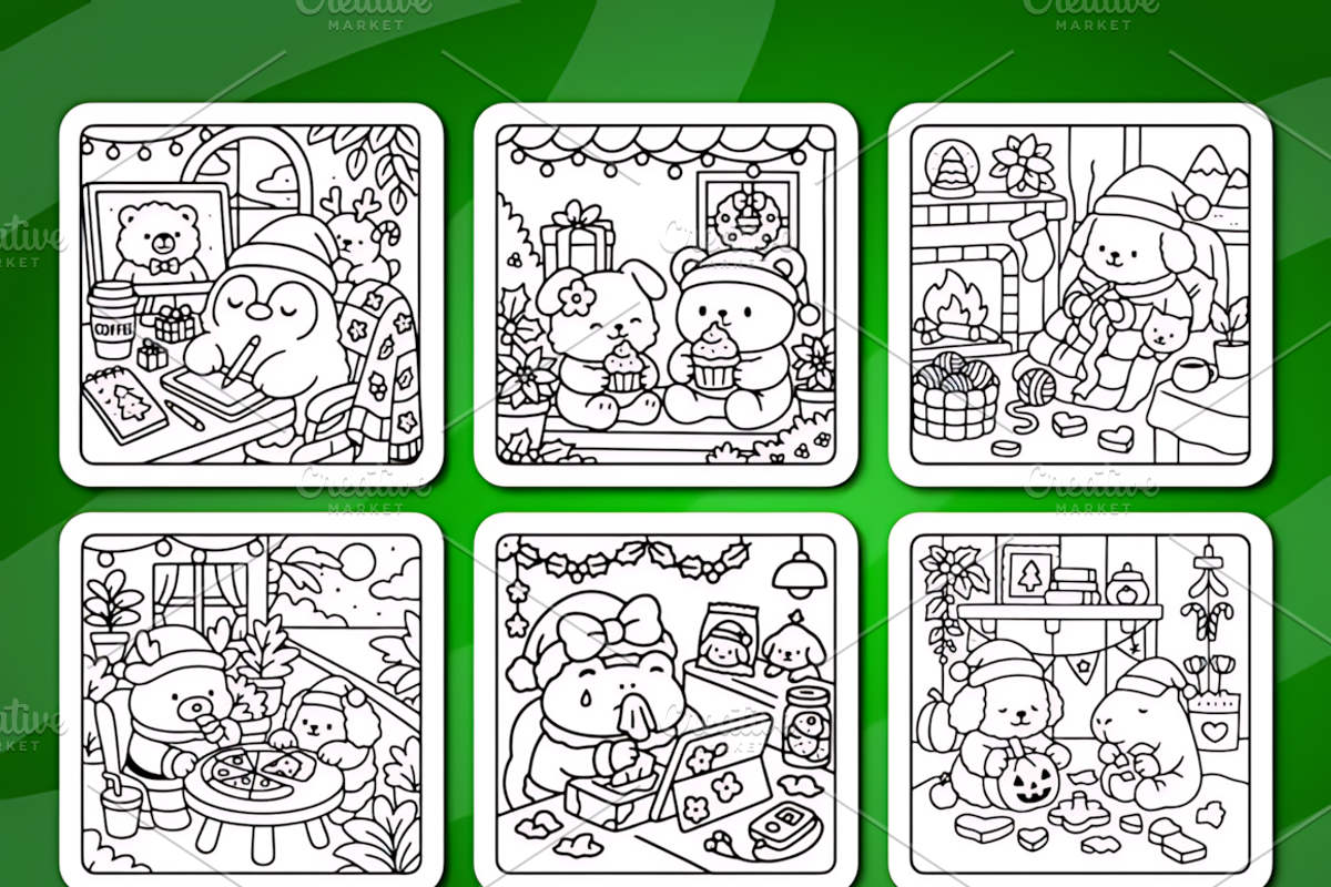 Christmas Friends Fluffy Coloring, a Seasonal Illustration by Coco Bloom (Photo 4 of 4)