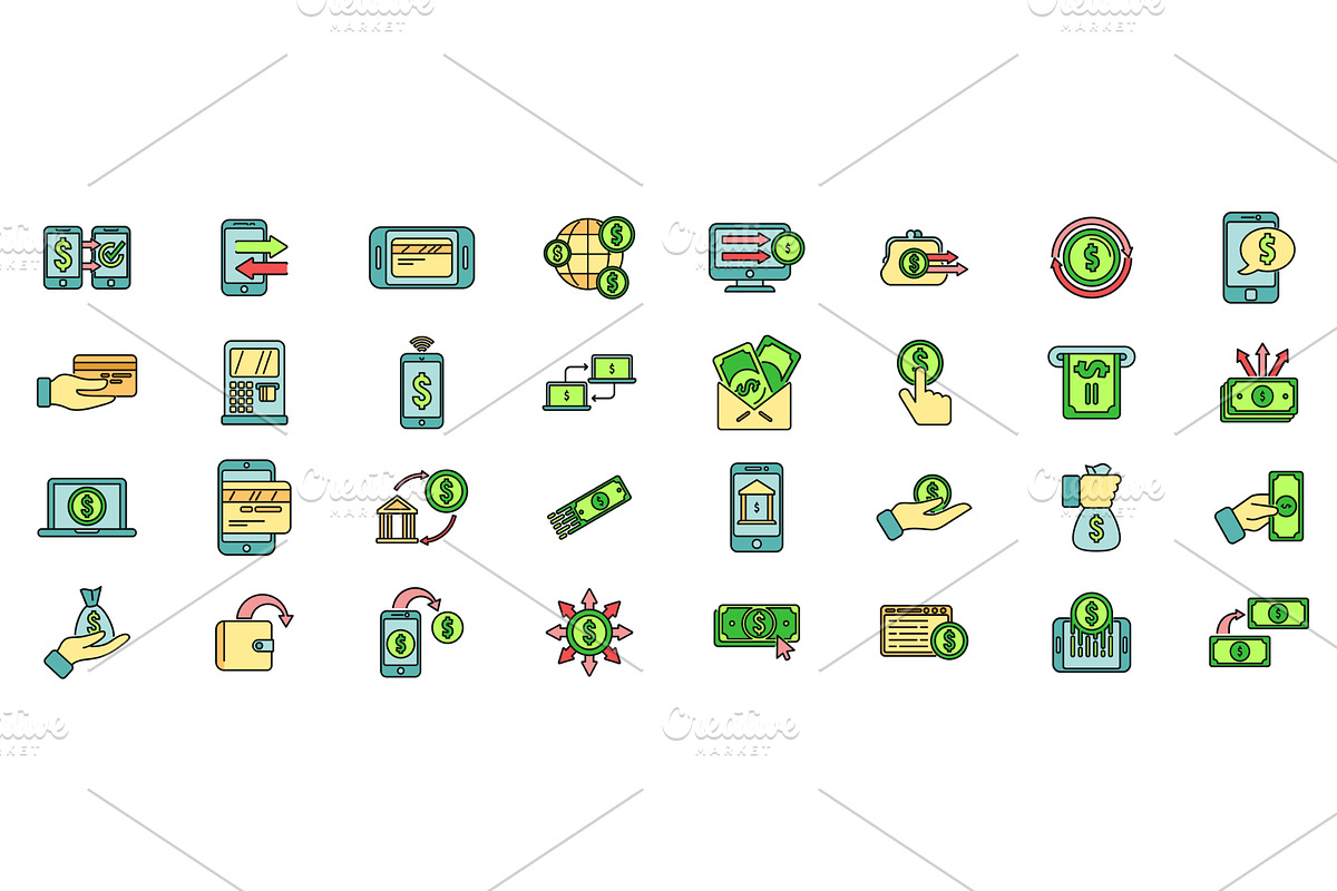 Transfer money icons set vector, a Technology Illustration by Ylivdesign