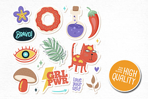 Feminist Cute Sticker Doodle Vector