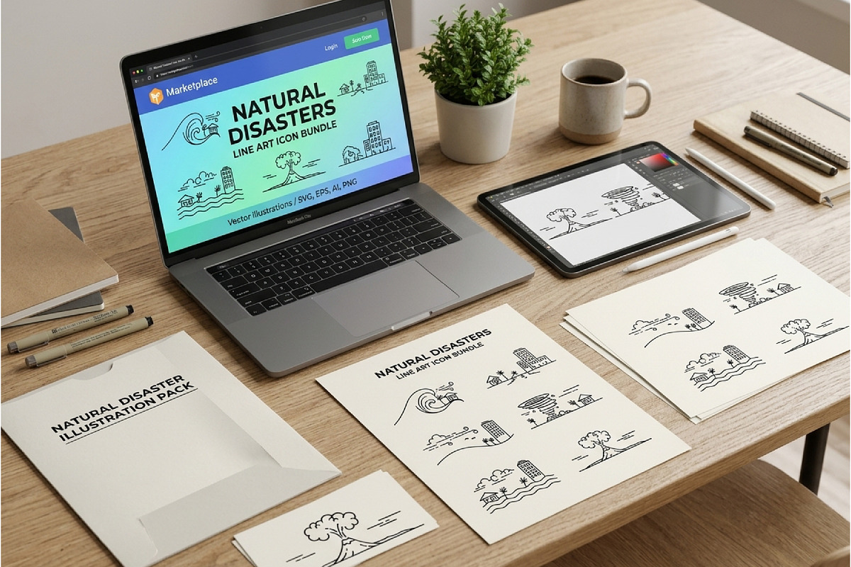 Natural Disaster Line Art Icons, an Outline Icon by Saba Vector