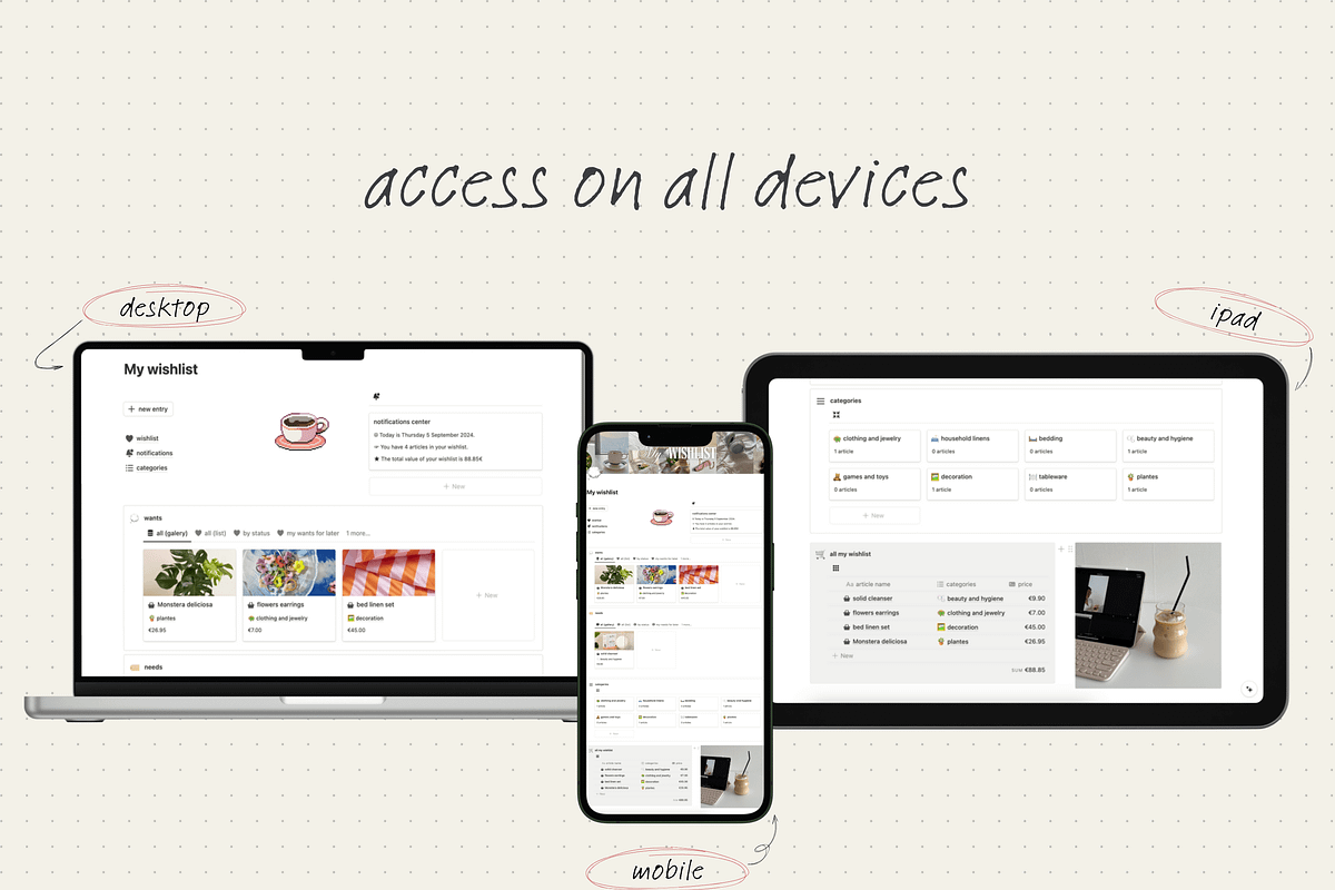 My wishlist - Notion template, an App Template by Iasan Design (Photo 6 of 8)