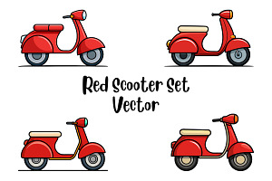 Red Scooter Set Vector, a Transportation Illustration by Awieee1