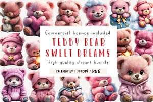 Pink Teddy Bear Clipart, Sweet Dream, an Illustration by CreationArt