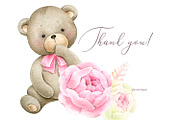 Little bear Baby girl shower Clipart, an Animal Illustration by Solo Art Original (Thumbnail 7 of 7)
