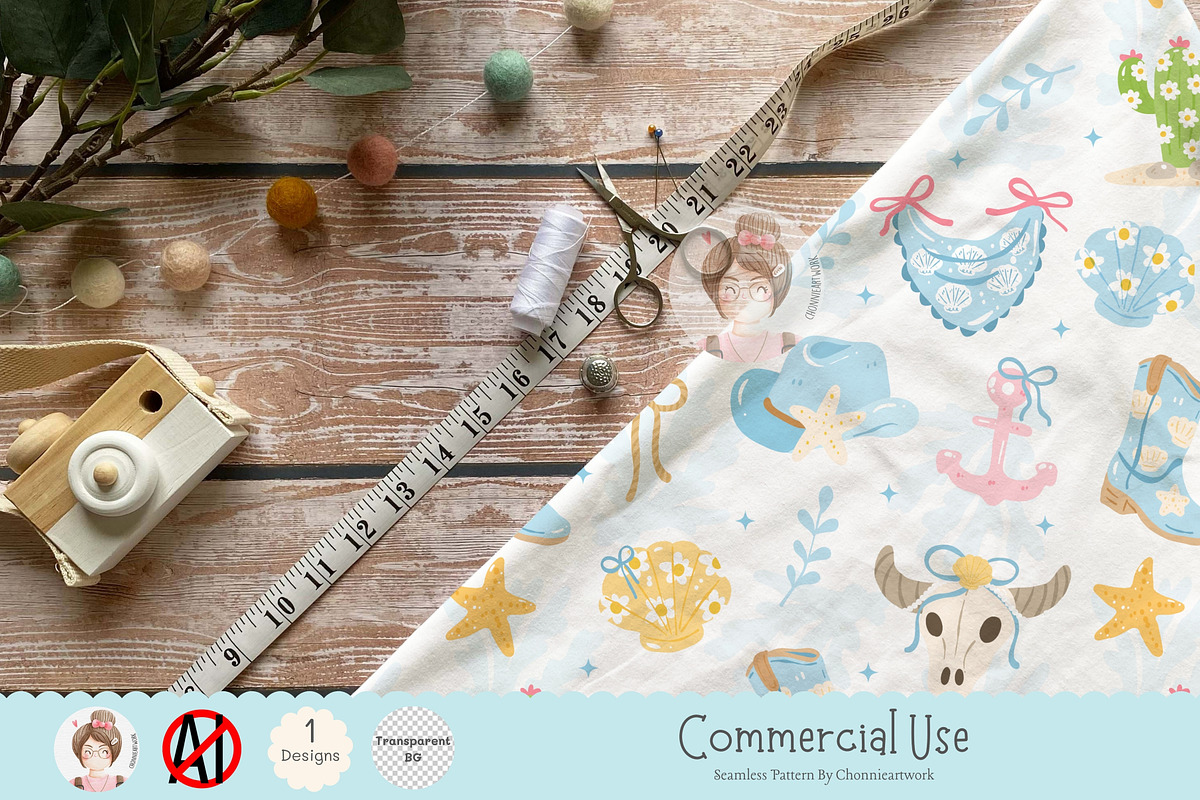 Coastal Cowgirl Seamless Pattern, a Pattern Graphic by Chonnieartwork (Photo 5 of 5)