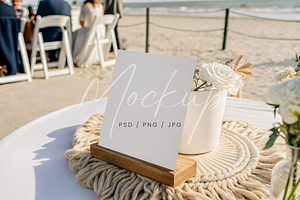 Beach Wedding Table Card Mockup Sign, a Product Mockup by TatiMockup