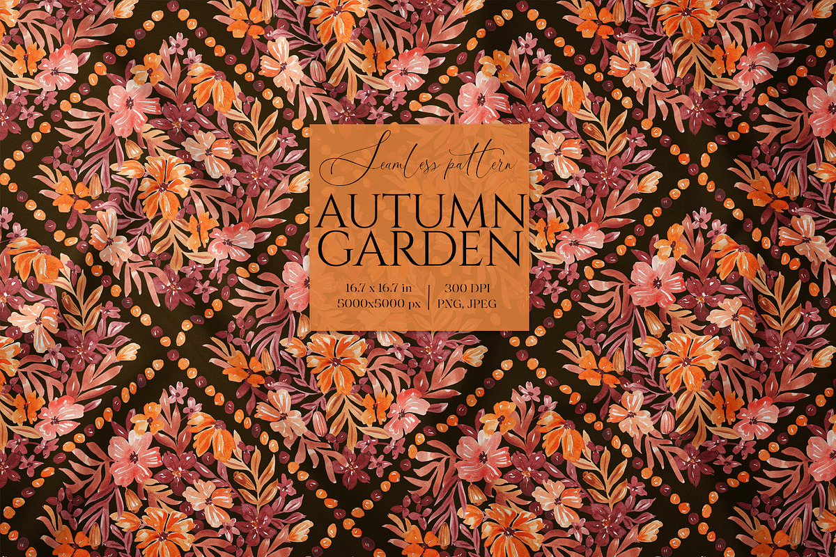Watercolor Fall Floral Grid Pattern, a Pattern Graphic by SirenaArt (Photo 1 of 12)