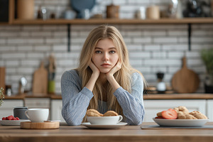 Young blonde woman in cozy kitchen, a Person Photo by MistyDay