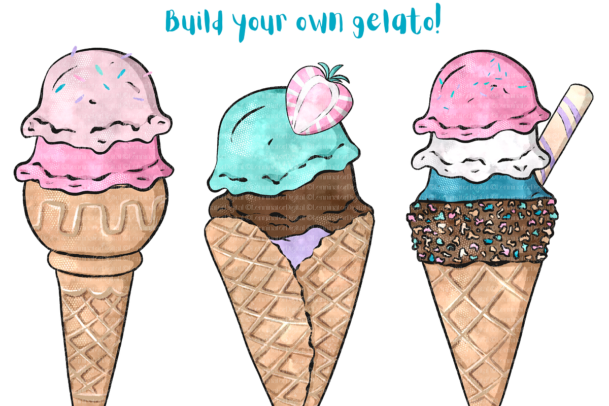 Watercolor Gelato Ice Cream Clipart, a Food Illustration by Lenninator Digital (Photo 8 of 9)