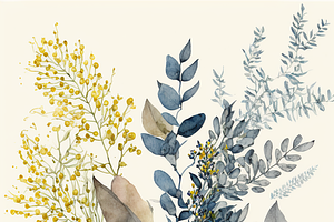 Wildflower Branch Leaf Watercolor