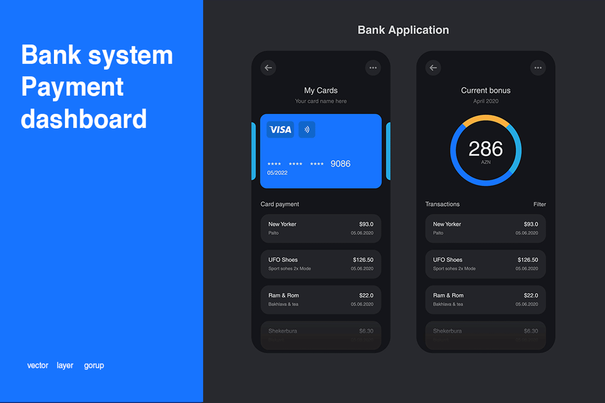 Payment or Credit cards app ui kit, a Templates & Theme by The G! Design