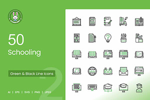 50 Schooling Green & Black Icons, an Icon by IconBunny