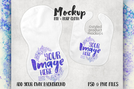 Baby bib and burp cloth mockup
