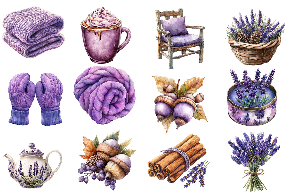 Watercolor Lavender Fall Clipart, an Illustration by Designworld (Photo 3 of 6)