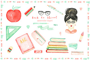 Back To School. Watercolor Clipart