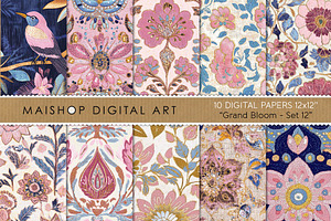 Vintage Boho Floral Digital Paper, a Pattern Graphic by Maishop