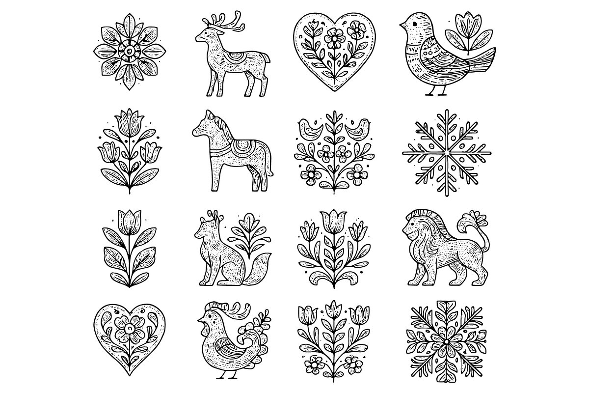 Folk Art Motifs  Set, an Object Graphic by nikagraphic
