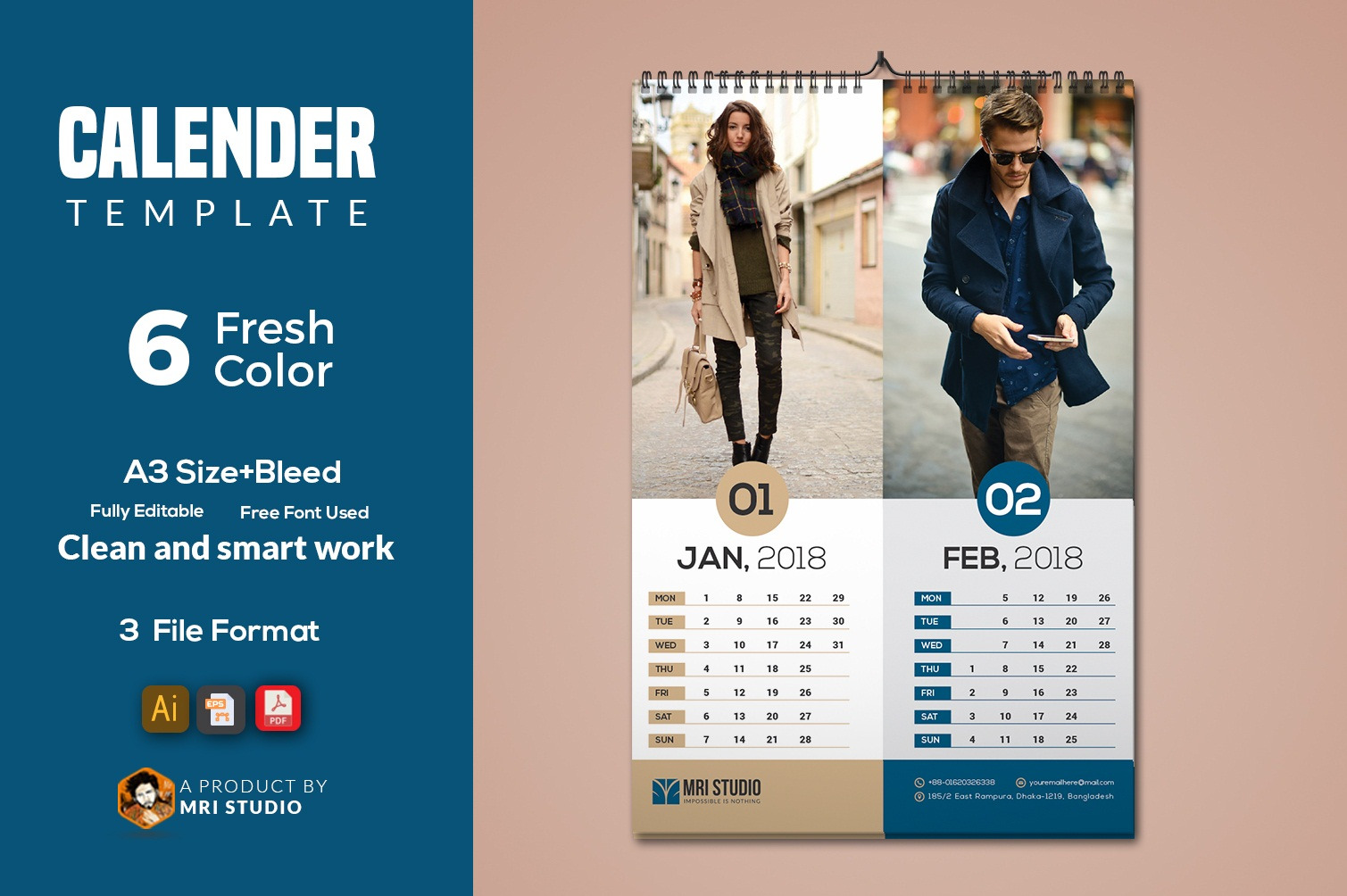 Calander Template by Mri Studio  Creative Market