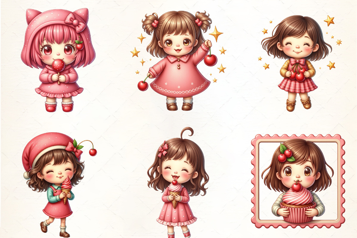 Cherry Girl Postage Stamps Sublimati, an Illustration by CrexoraLab (Photo 3 of 5)