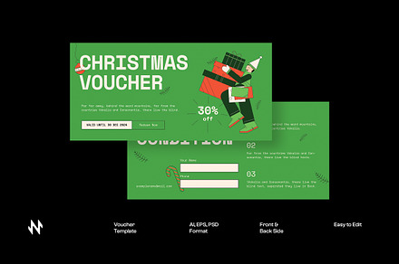 Green Christmas Voucher, a Card Template by Neermana