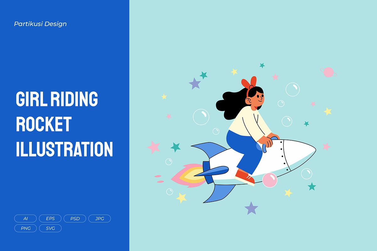 Girl Riding Rocket Illustration, a Person Illustration by Partikusi Design (Photo 1 of 3)