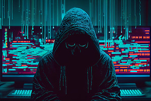 Grim Reaper Hacker Using Laptop. Grim Reaper And Laptop. Cybersecurity And Viru