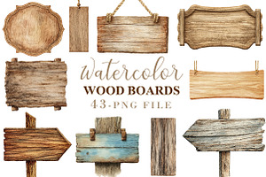 Watercolor Wood Boards Clipart, an Illustration by Libby Wishes