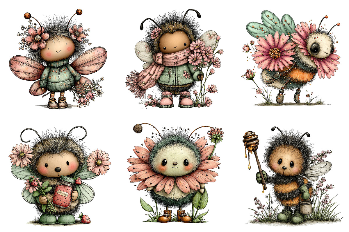 Whimsical Spring Bee Clipart, an Illustration by Dream Creation (Photo 4 of 6)