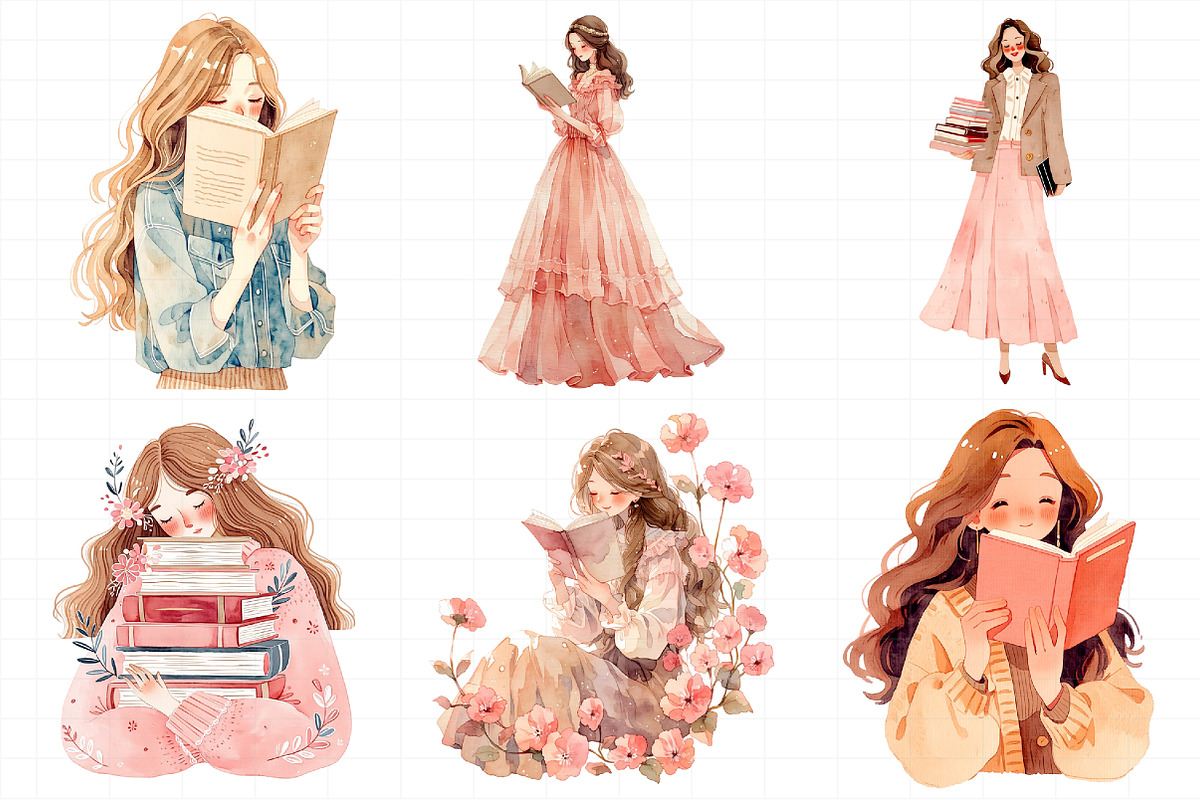 Blush Book Lover Clipart Bundle, an Illustration by Daily.Designs (Photo 7 of 7)
