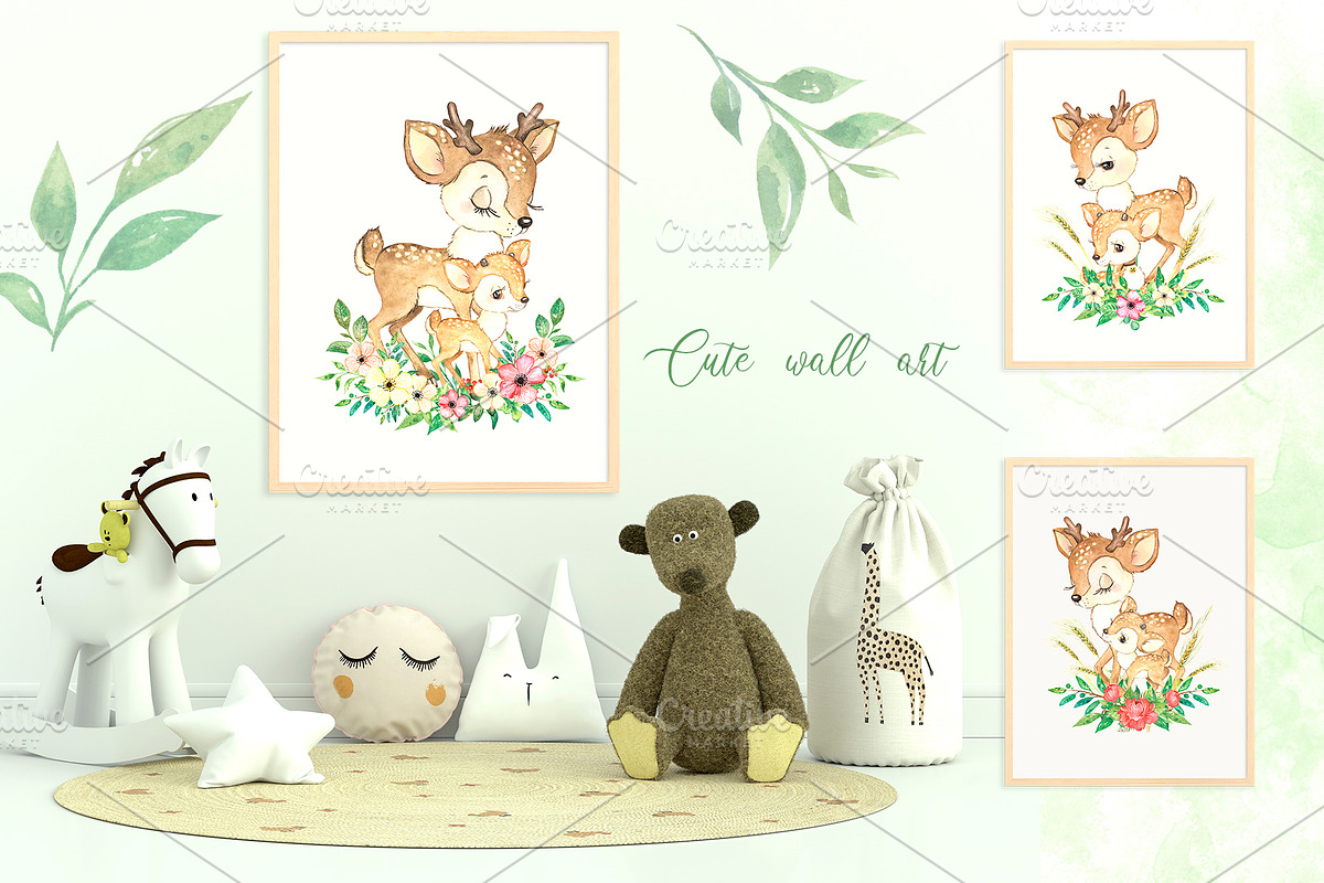 Deer family watercolor clipart., an Animal Illustration by SavinV (Photo 5 of 6)