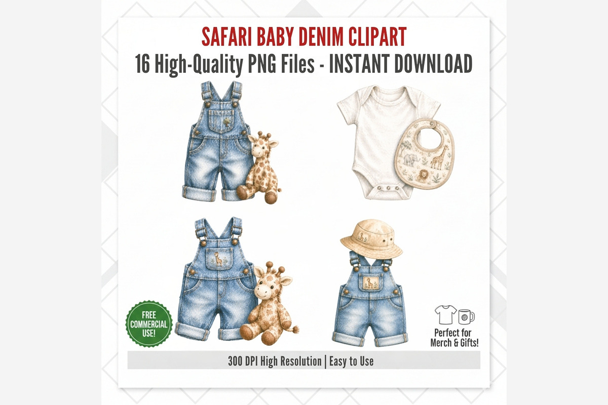 Safari Baby Denim Clipart Bundle, a Seasonal Illustration by Tanya Kart (Photo 5 of 5)