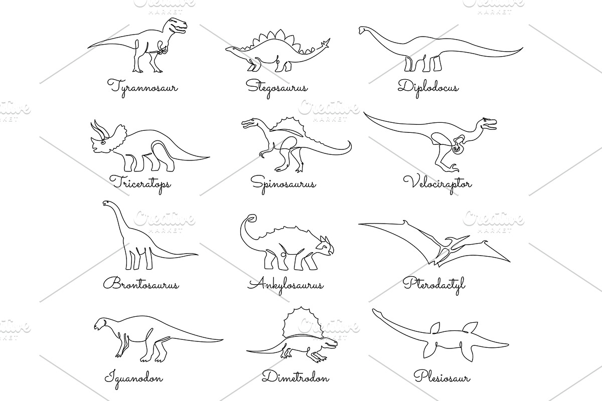Continuous one line dinosaur, an Illustration by winwin.art