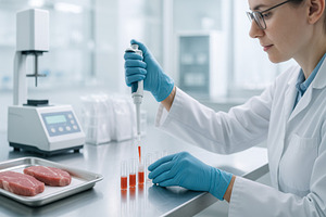 Laboratory scene food science microb, a Photo by Dvoevnore photos