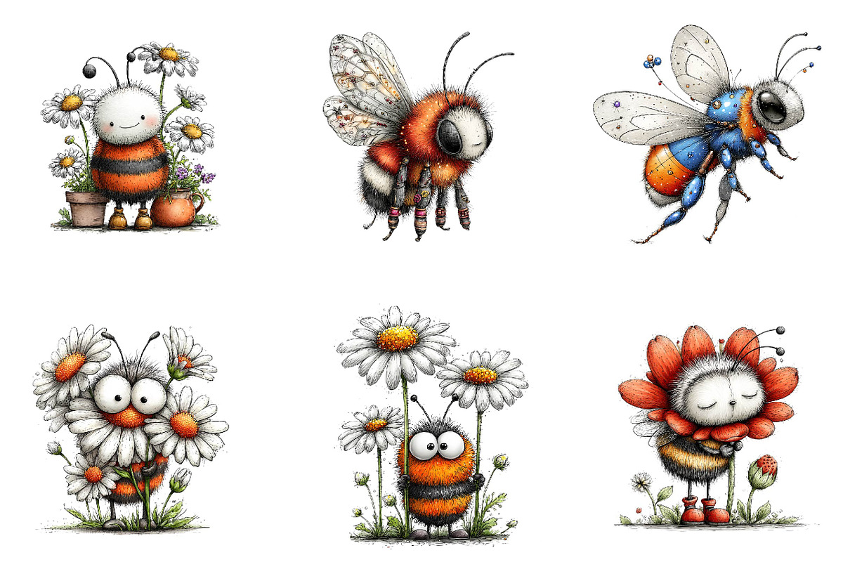 Whimsical spring bee clipart, an Illustration by CreationArt (Photo 6 of 7)