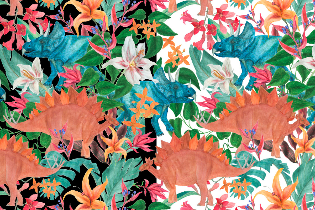 Dinosaurs and flowers, a Pattern Graphic by ramika (Photo 4 of 6)