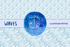 Watercolor waves pattern + Ship