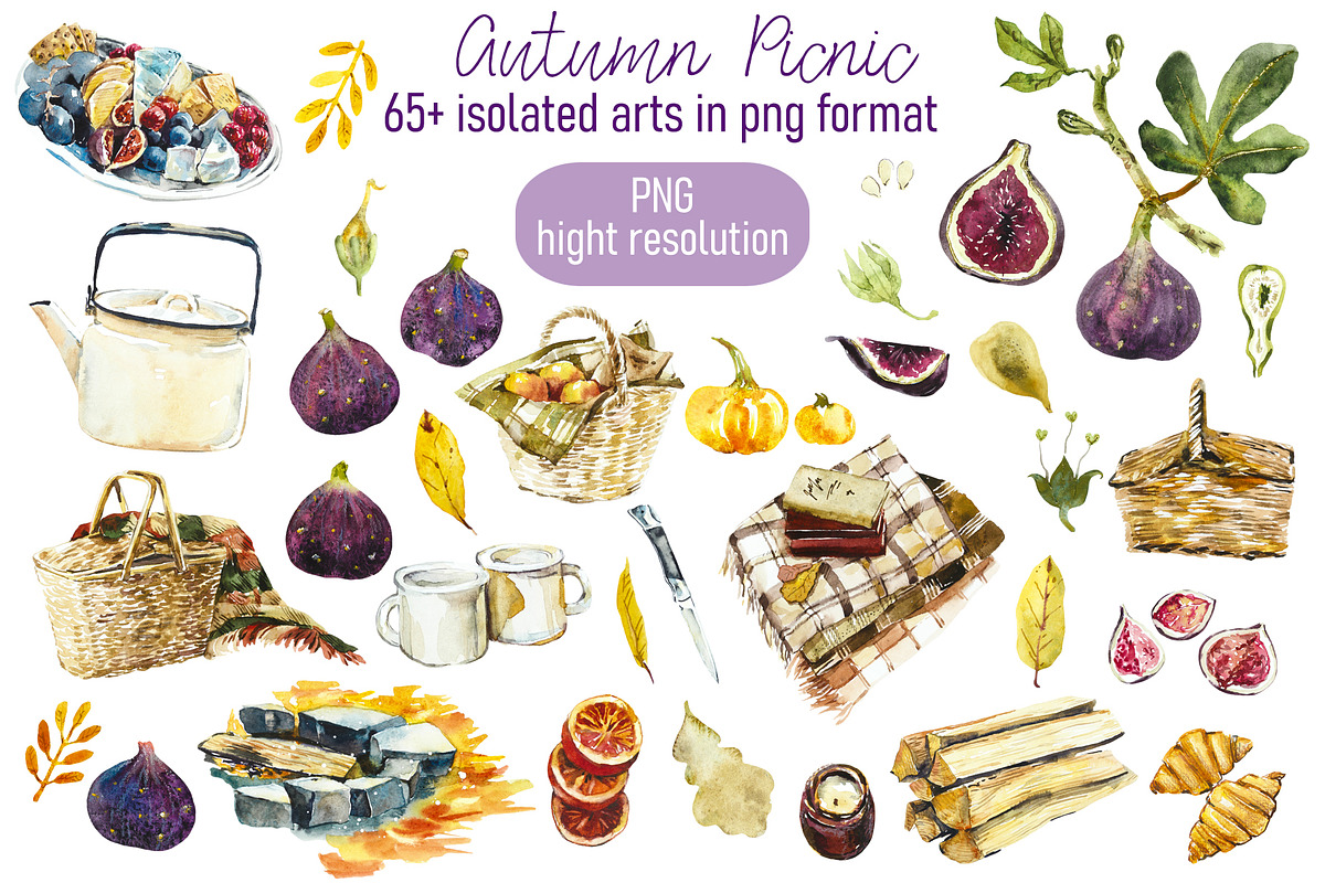 Watercolor Autumn Picnic, a Food Illustration by Budogoshch (Photo 2 of 10)