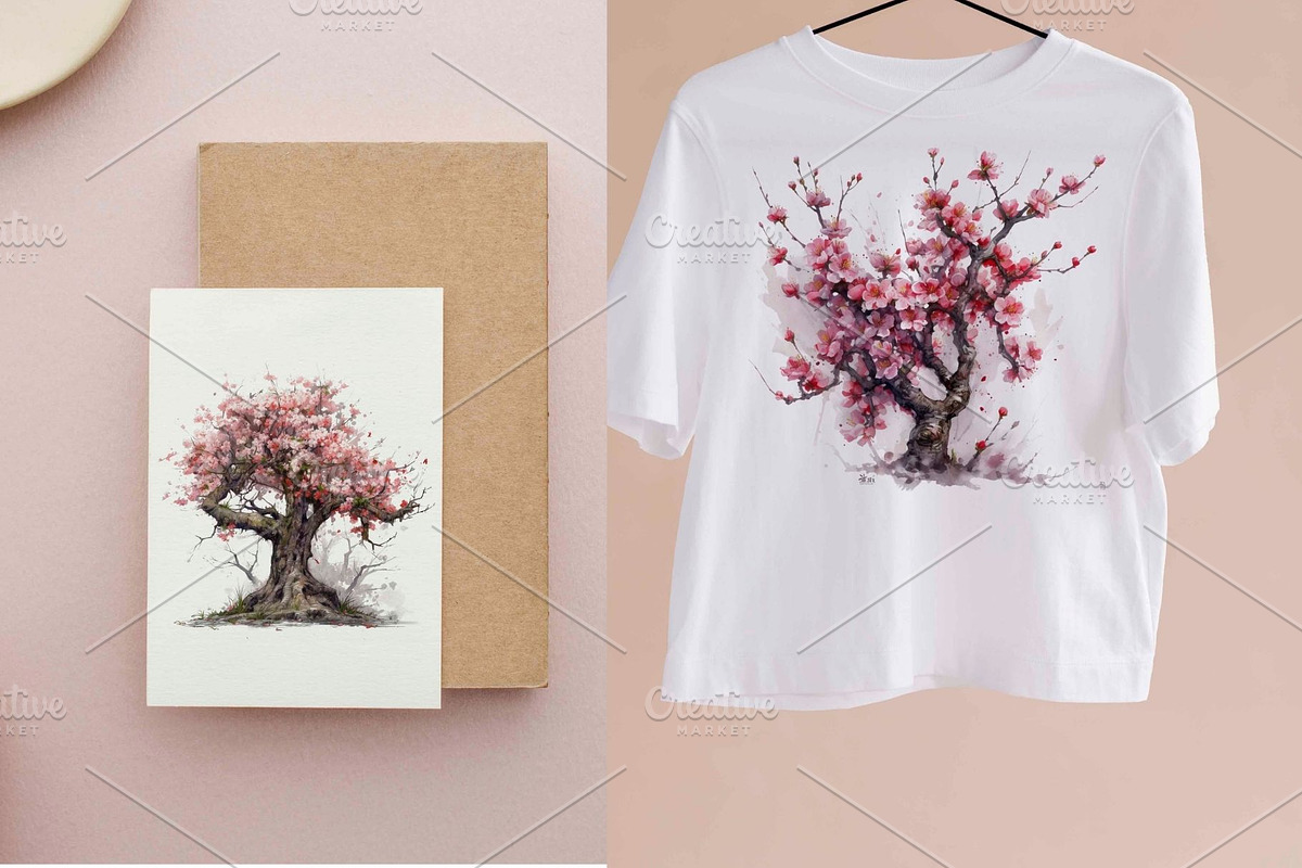 12 Watercolor Cherry Blossom Clipart, a Decorative Illustration by Jalina Clipart Studio (Photo 4 of 9)