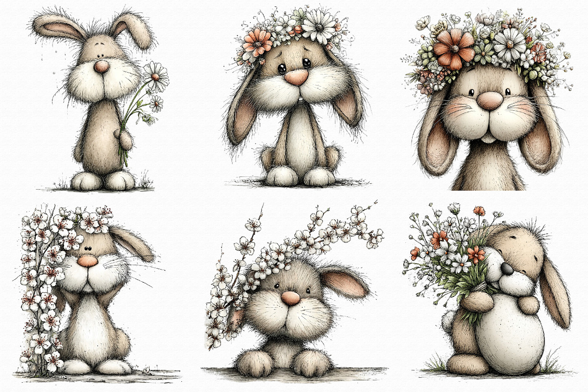 Floral Easter Bunny Clipart, an Illustration by Libby Wishes (Photo 4 of 7)