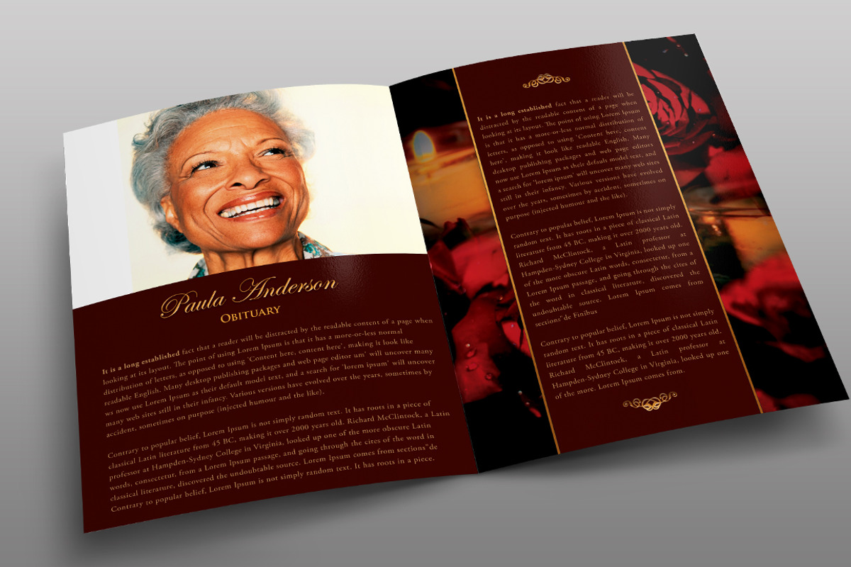 Gold Royal Rose Funeral Program, a Brochure Template by Royallove (Photo 3 of 5)