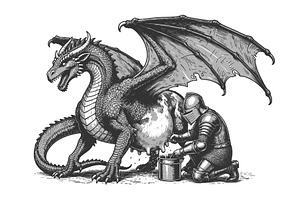 Knight Milking Dragon in Surreal, a Person Illustration by AlexArt