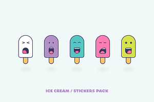 Ice Cream Emoji Stickers Pack Vector