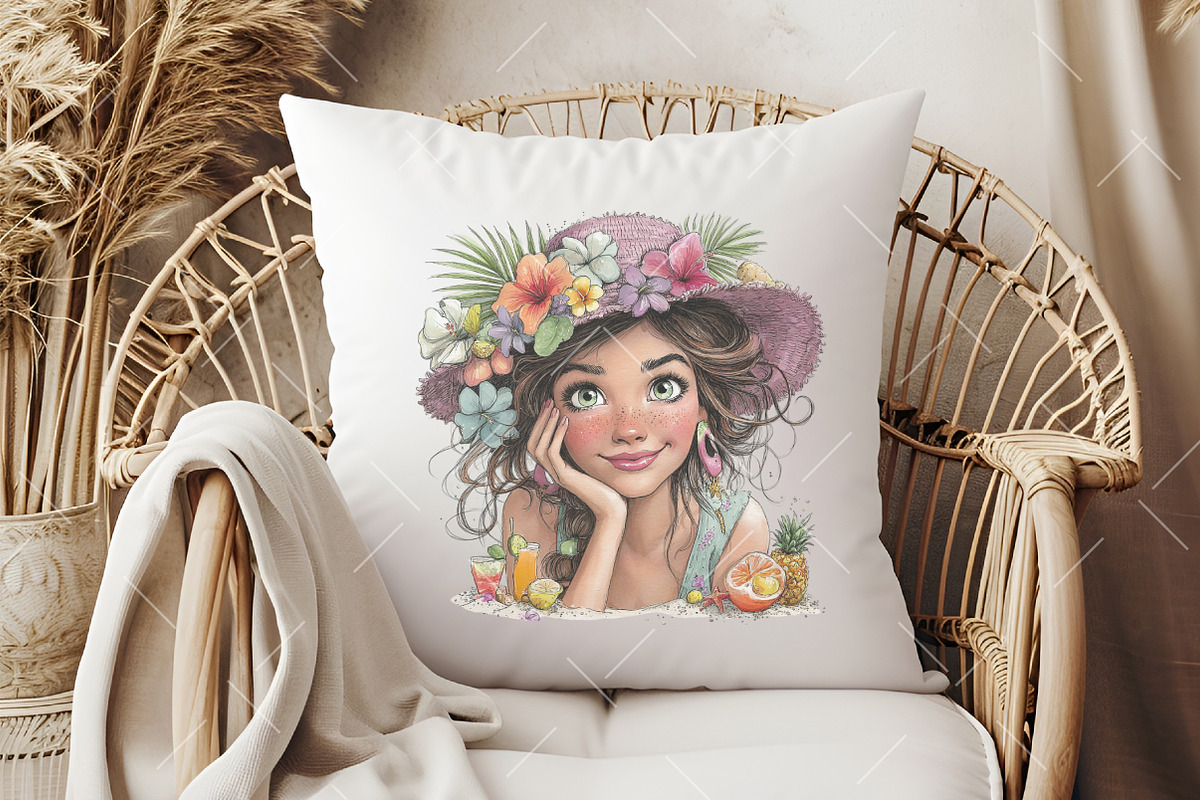 Whimsical Summer Beach Girl Clipart, an Illustration by OK Design (Photo 6 of 6)