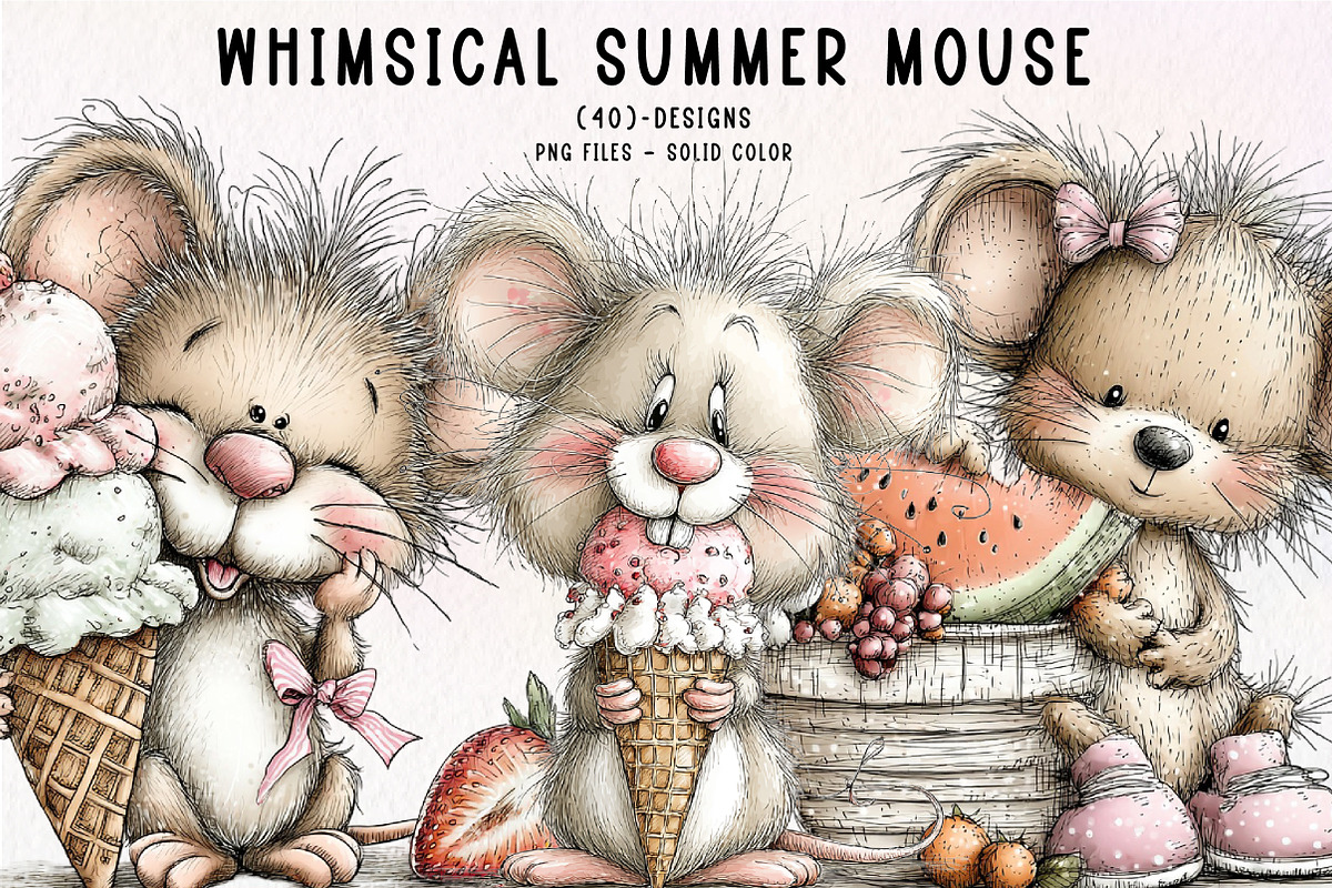 Whimsical Summer Mouse Clipart, an Illustration by CreationArt (Photo 1 of 7)
