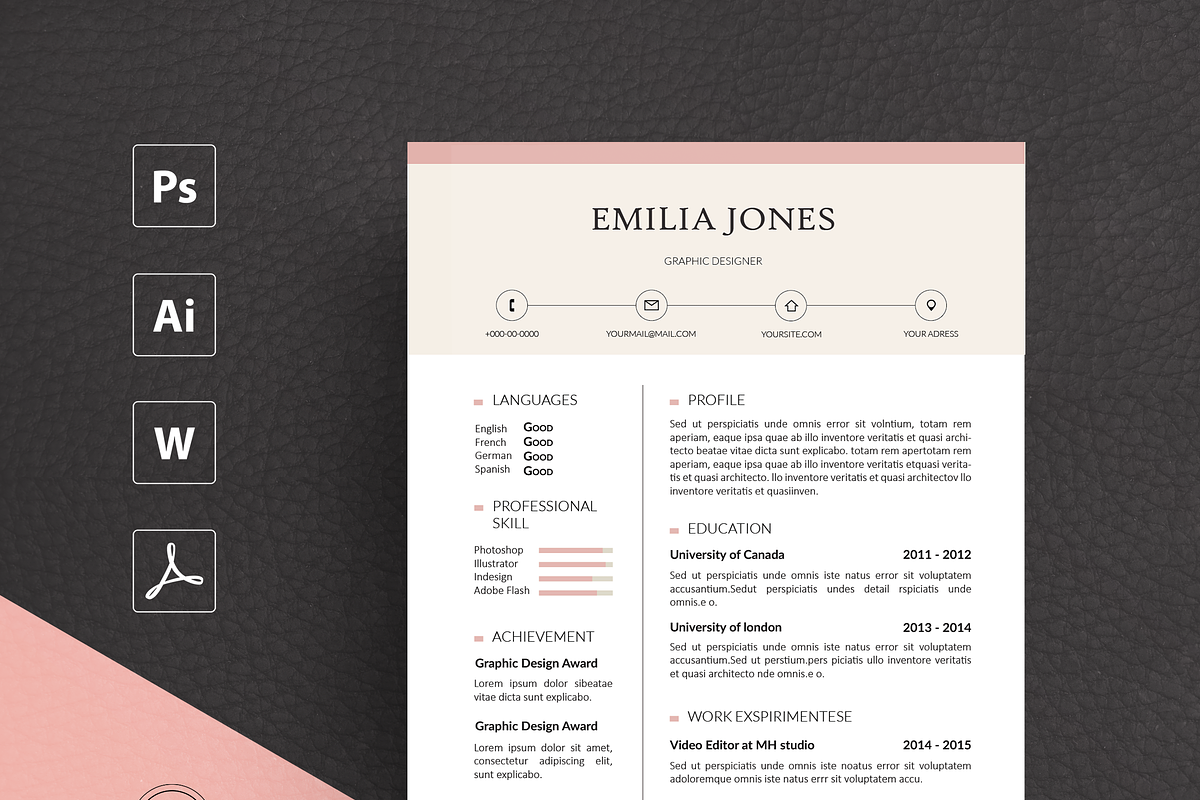 Pinky Resume Template / CV template, a Resume Template by MH Design Template (Photo 2 of 4)