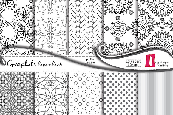 Graphite Floral Digital Paper Pack preview 4
