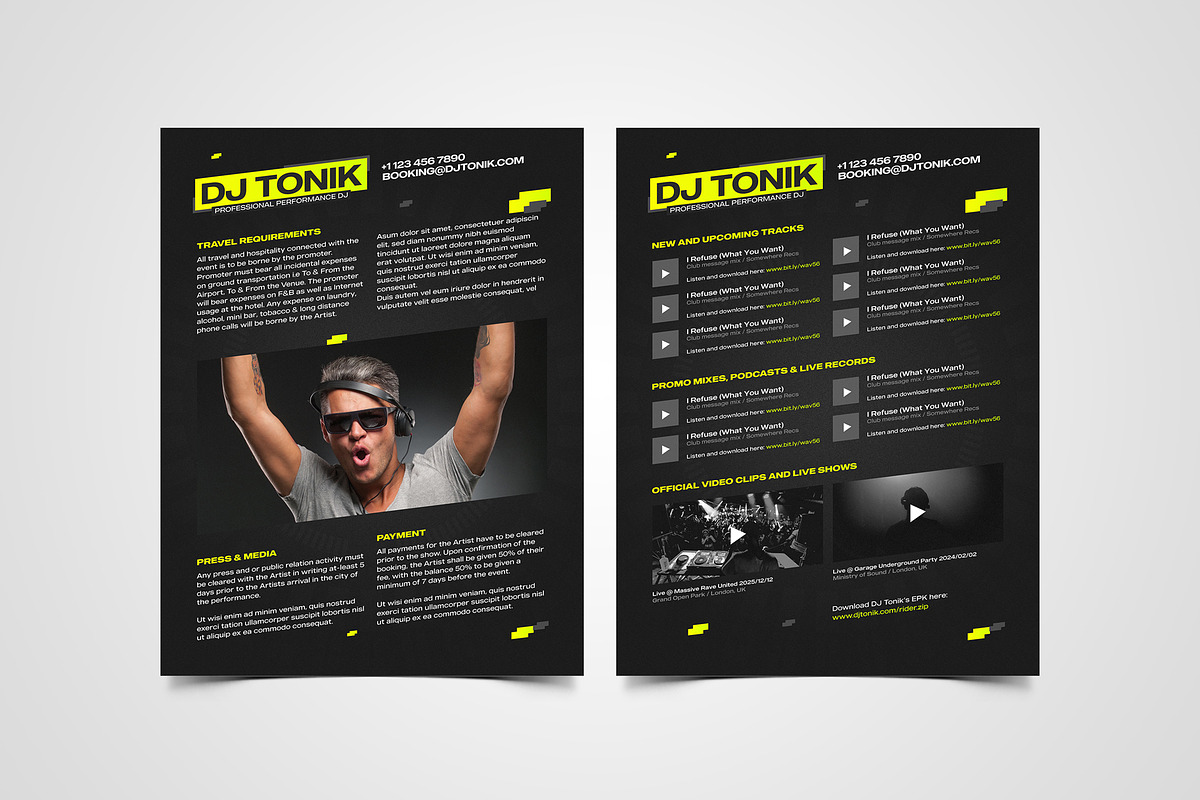 Dark DJ Press Kit / EPK Template, a Stationery Template by vinyljunkie (Photo 3 of 5)