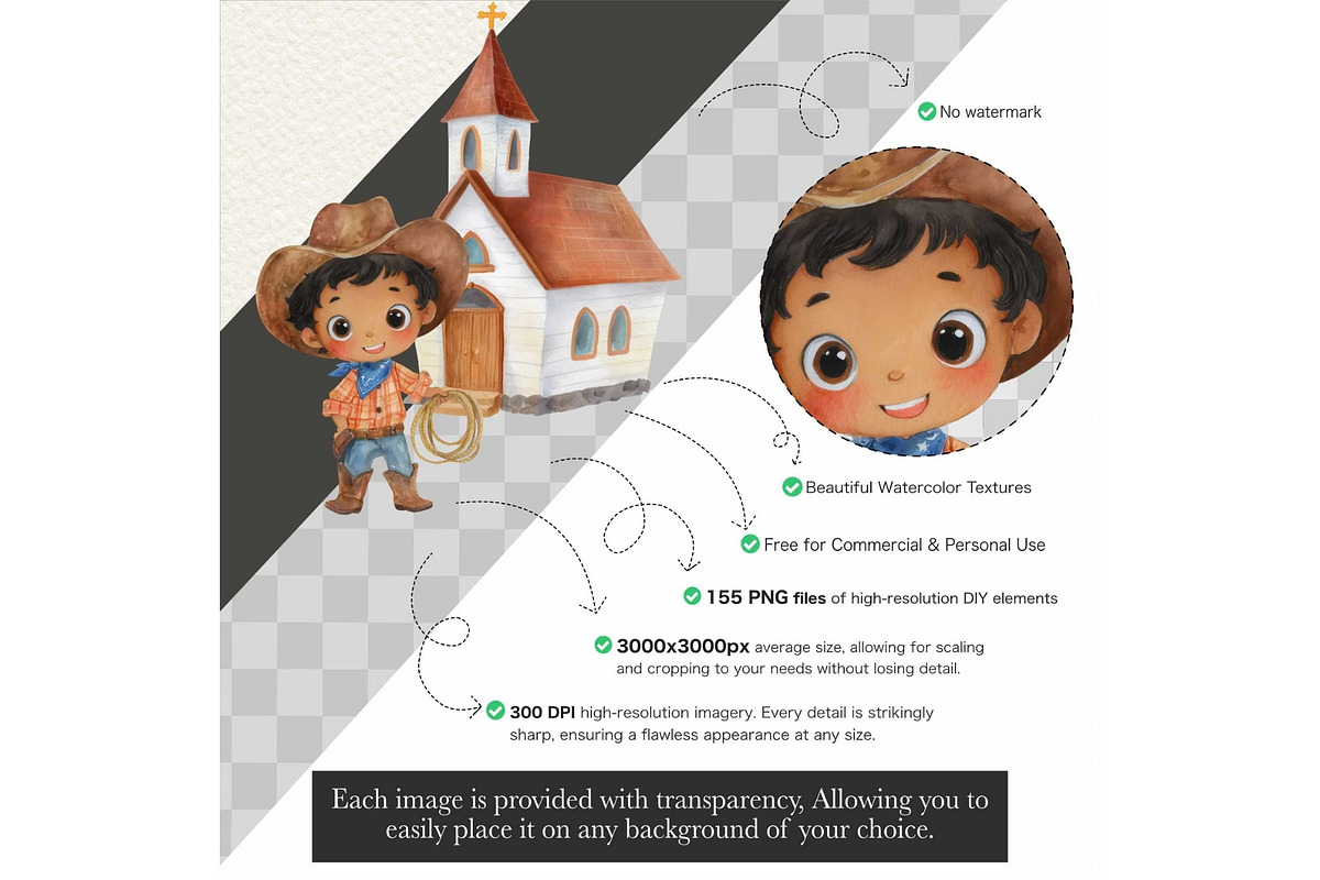 Watercolor Cowboy Clipart Bundle, an Illustration by CharmClipart (Photo 2 of 10)